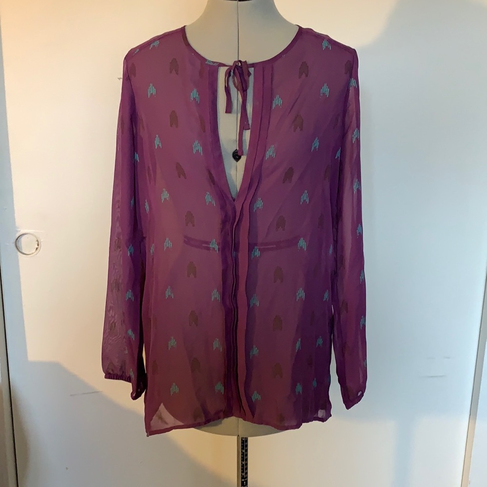 Retro 80s style sheer purple arrow blouse M / L